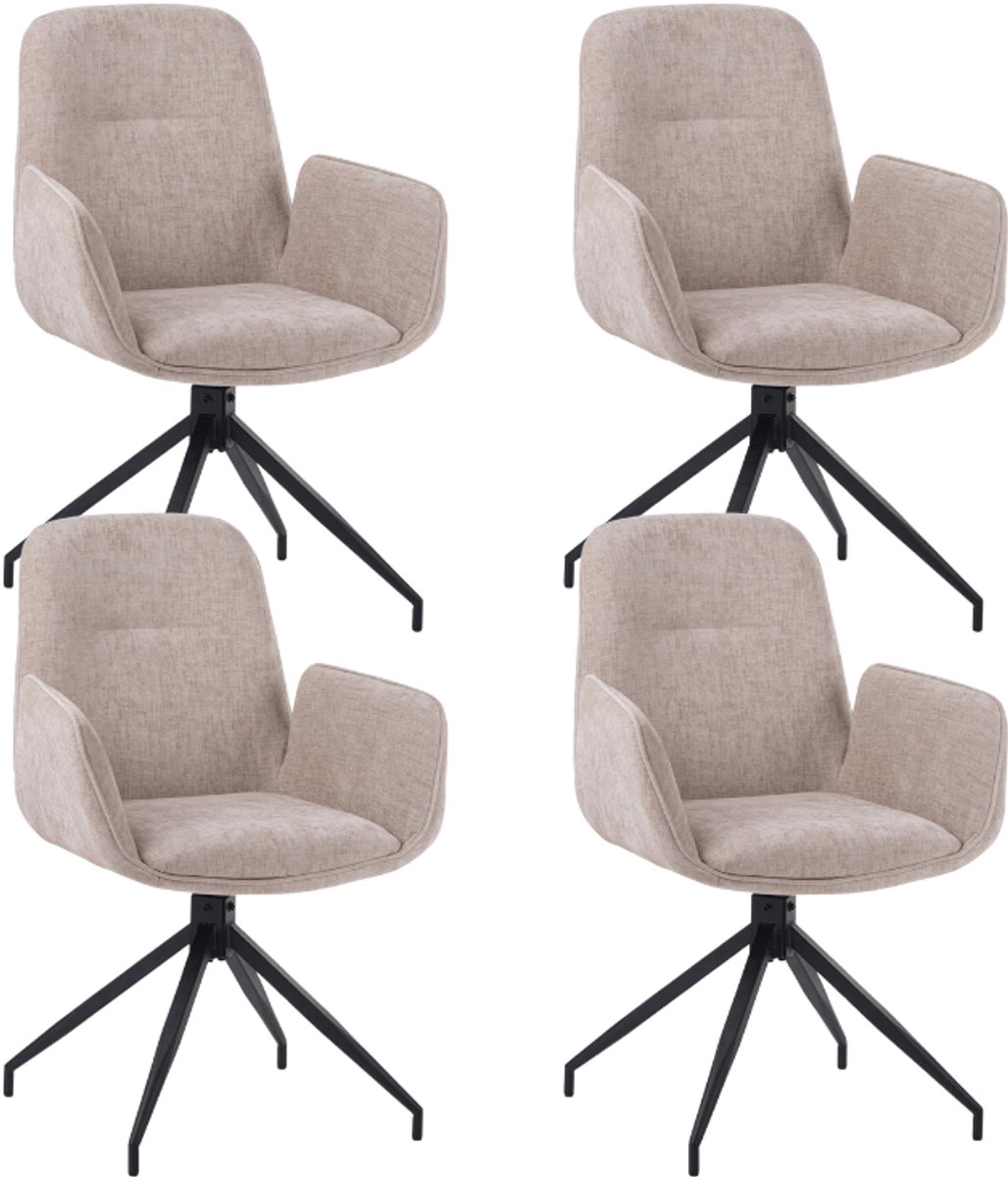 Dimehouse Set van 4 Draaibare Eetkamerstoelen Nela Chenille Beige - Met Armleuningen - Che
