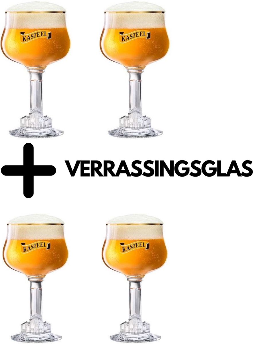 4x Kasteel bierglas 33cl + VERRASSINGSGLAS