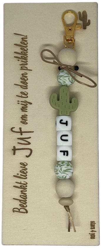 Sleutelhanger en kaartje JUF | GROEN | CACTUS | bedankt lieve juf | jij bent de liefste | liefste juf | topjuf | einde schooljaar | cadeau