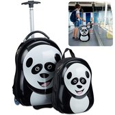 Bol.com Cheqo® Kindertrolley en Rugzak Set - Kinder Koffer - Handbagage voor Kinderen - Panda - Handbagage Koffer ABS aanbieding