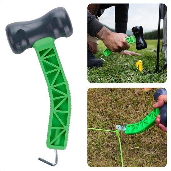 Cheqo® Kampeerhamer met Haringtrekker - Rubber hamer - Tenthamer - Campinghamer - Lichtgewicht - Outdoor Hamer met Haak - Kunststof