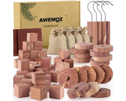 AWEMOZ Mottenballen 71 Stuks + 2 Stuks Schuurpapier - Cederhout tegen motten - Motten Bestrijden - Mottenval