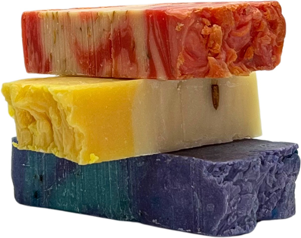 Elicious® - Natuurlijke Zeep - Artisan Blossom - Luxe Set van 3 - Handgemaakte Zeep - Met Olijfolie - Biologisch Afbreekbaar - Handzeep - Douchezeep - Plasticvrij - Alcoholvrij - Vegan - Dierproefvrij - 300gr