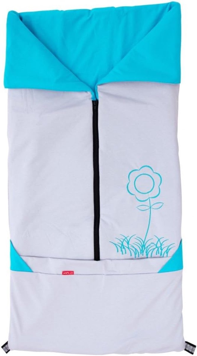 Image of 2-in-1 Zomer Kinderwagen Voetenzak en Deken voor Babyschaal en Autokinderzitje - Grijs/Aqua