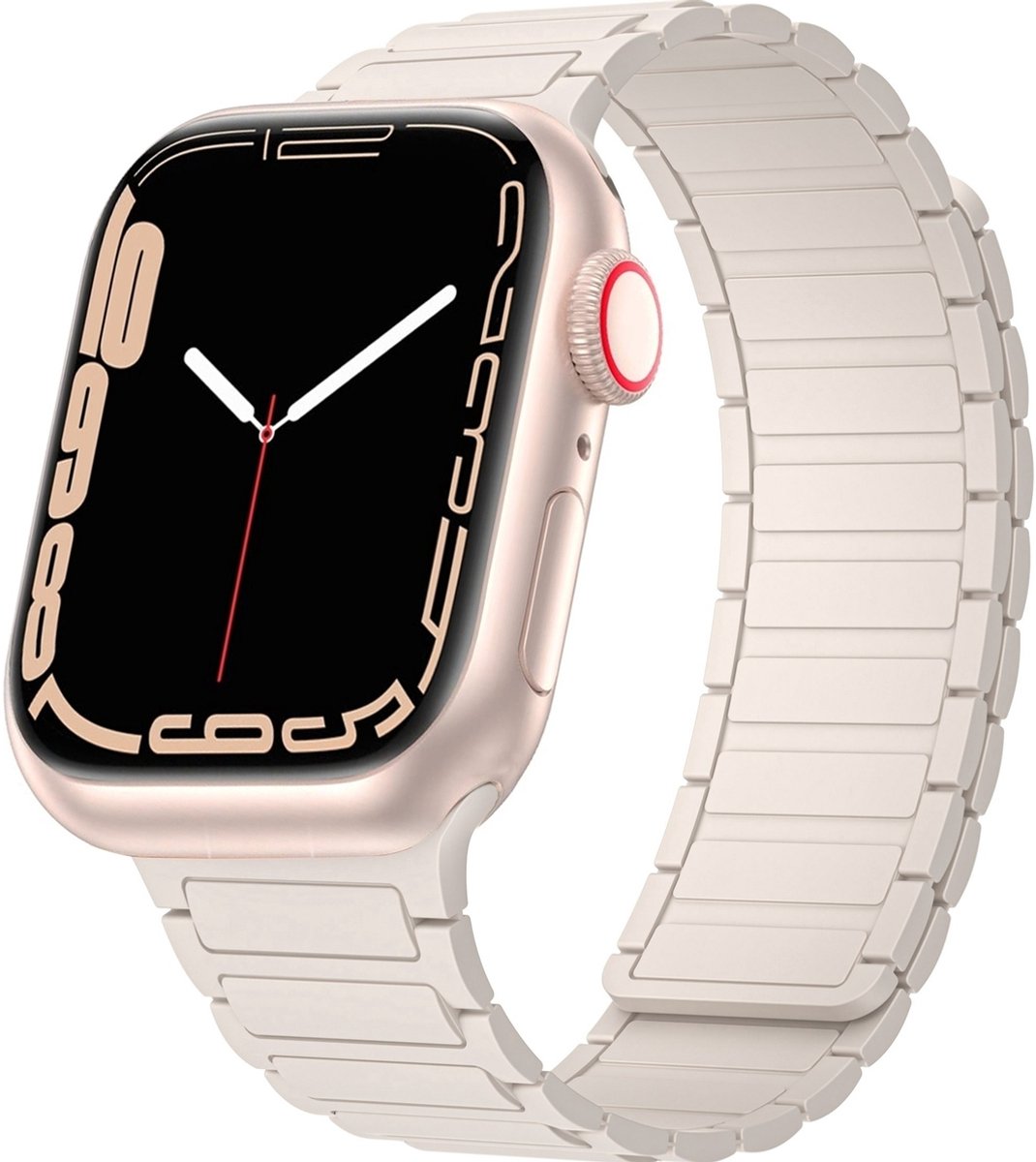 Mobigear Siliconen Watch bandje geschikt voor Apple Watch Bandje Magneetsluiting | Mobigear Loop Mag - 49/46/45/44 mm - Sterrenlicht