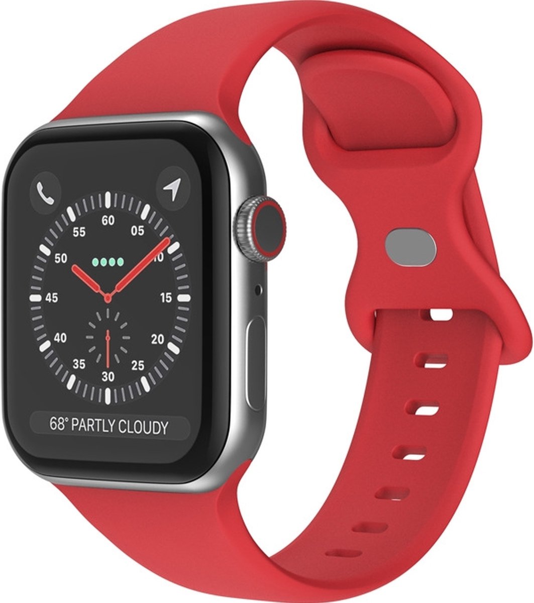 Mobigear Siliconen Watch bandje geschikt voor Apple Watch Bandje Druksluiting | Mobigear Sport Dual - 49/46/45/44 mm - Donkerrood