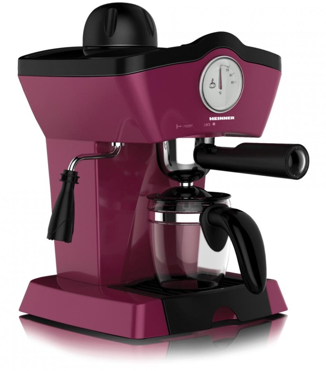 Heinner Charm HEM-200BG Handmatige Espressomachine – 800 W – 3 5 bar – Waterreservoir 250 ml – Voor Espresso en Cappuccino – Melkopschuimer – Frontthermometer – Bordeauxrood