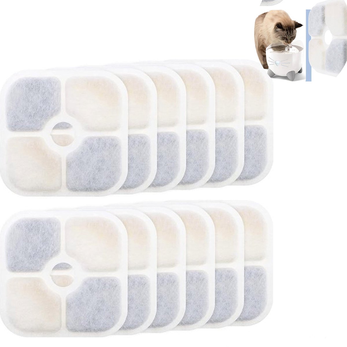 (12stuks) Huisdier Fontein Filters-Geschikt voor PIXI -Kat Water Fontein-Kat Water Dispenser Filters Huisdier Fontein Accessoires-8.4×8.4cm-Drinkfontein filters -Honden – Konijnen – Drinkfomtein -Filter- Vierkante Filters Van Carbon – Klein