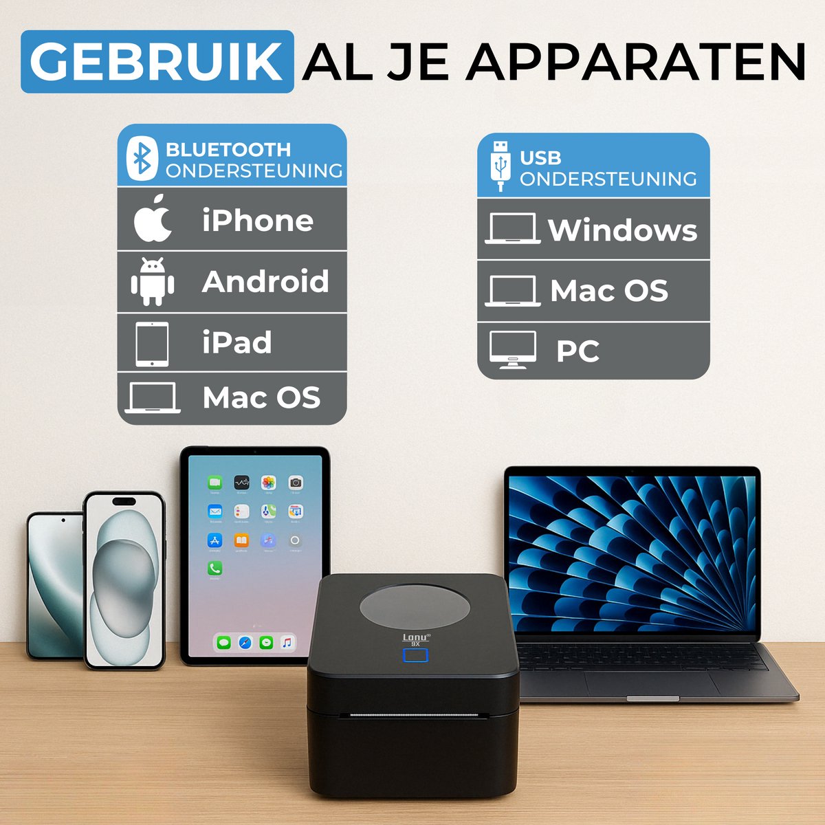Labelprinter 9X - Bluetooth & USB - Labelmaker - Thermische Printer - Verzendlabel Printer PostNL & DHL – Incl. Labelrol — afbeelding 2