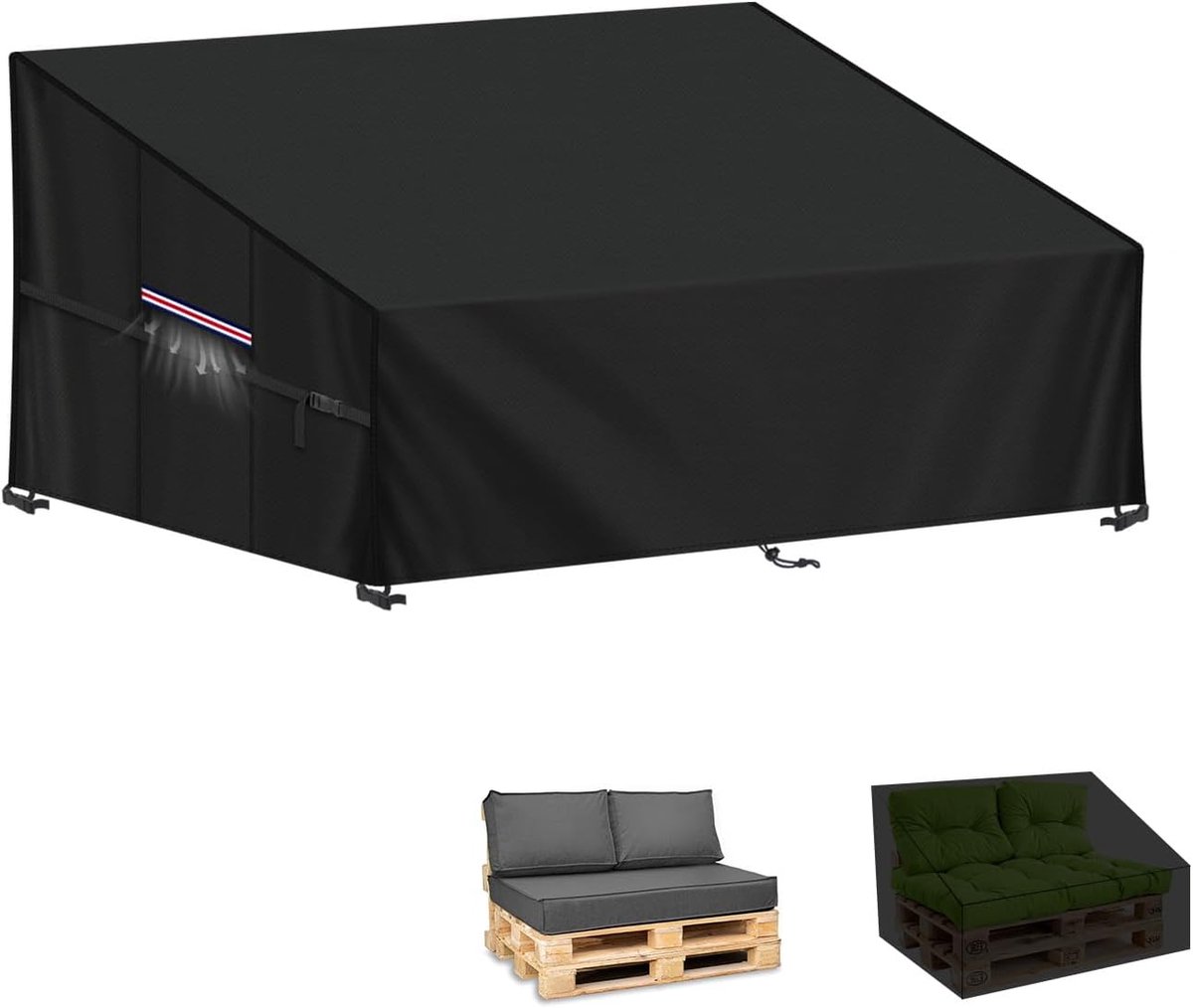 Famanu Tuinbankhoes 2-Zits Beschermhoes voor Tuinbank, 420D Oxford-Stof Lounge Afdekking voor Tuinmeubelen, Waterdichte Hoes voor Tuinbank, Palletbank, Palletmeubel,138x99x80/40cm zwart