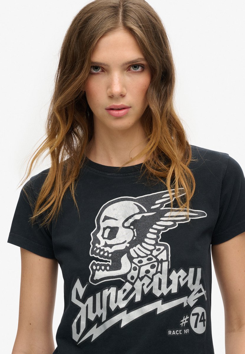 Superdry T-shirt met versierde posterprint en aansluitende pasvorm Dames T-shirts Zwart