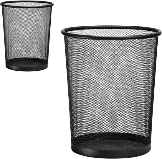 Kantoor prullenbak/papierbak - 2 stuks - 19 liter - metaal - zwart Kantoor prullenbak/papierbak - 2 stuks - 19 liter - metaal - zwart