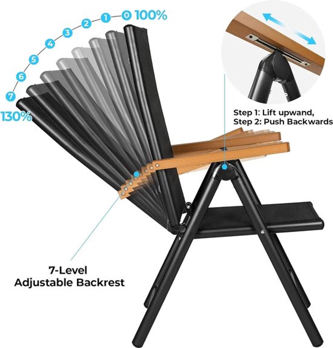 Gran VidaÂ® - 3-delige Balkonset - Tuinmeubel - Luxe Aluminium Stoelen - 7-standen Rugleuning - Lichtgewicht en Opvouwbaar - Inclusief Tafel - Ideaal voor Buiten
