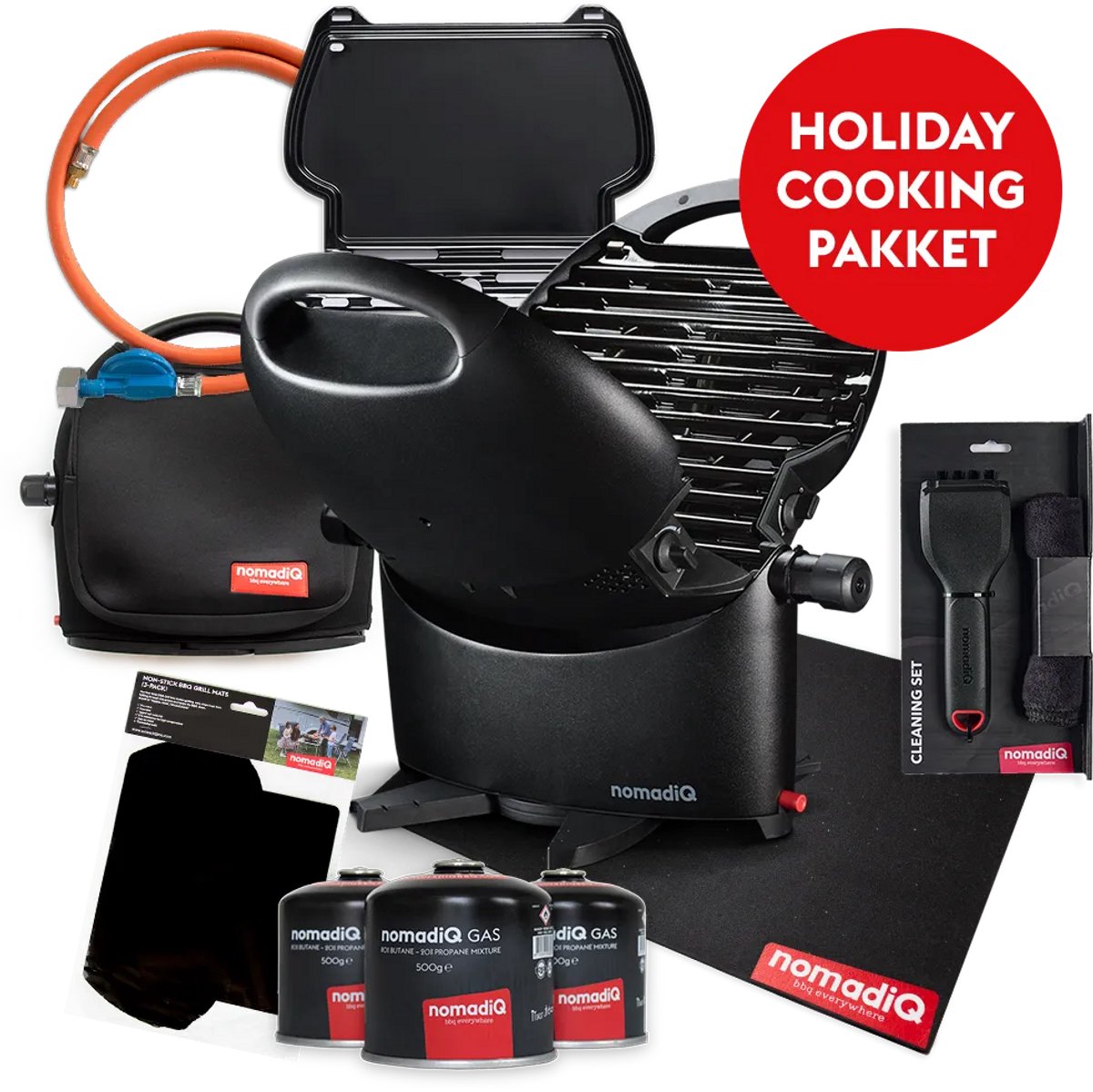 nomadiQ HOLIDAY barbecue pakket - de ultieme gas barbecue inclusief accessoires voor vakantie met de boot camper of caravan