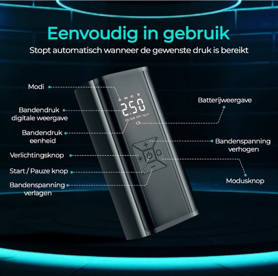 Senzo Elektrische Fietspomp - Luchtcompressor - Bandenpomp - Ballenpomp - Voor Fiets, Scooter & Auto van Senzo — afbeelding 2