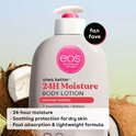 Fles bodylotion met pompdispenser, met kokosnoten en 'fan fave' sticker.