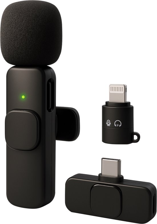 Foto: Nuvance draadloze microfoon dasspeld microfoon usb c smartphone adapter lavalier microfoon plug play