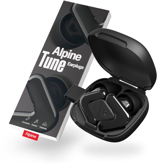 Alpine Tune Festivaloordoppen - Muziekoordoppen met Geluidsdemping - Hifi Geluidskwaliteit - 19dB Gehoorbescherming met Helder Geluid - 4 Maten Oordopjes - Voor Festivals, Feesten, Raves & Clubs - Zwart