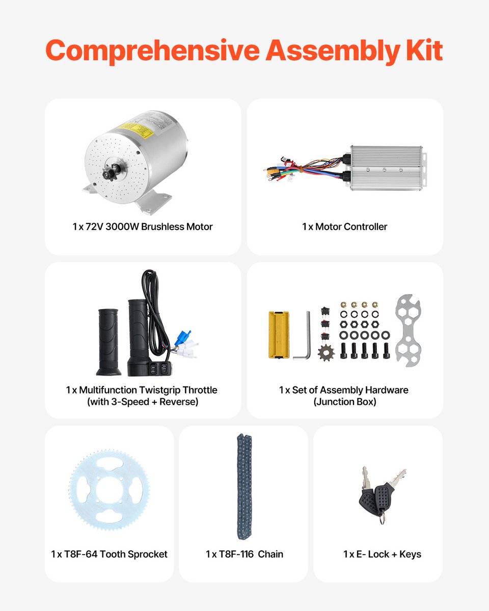 Kit Moteur électrique Sans Balais 72V 3000W + Contrôleur - Pour Scooter, Karting, VTT - Neuf