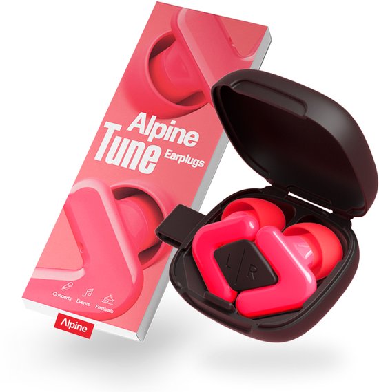 Alpine Tune Festivaloordoppen - Muziekoordoppen met Geluidsdemping - Hifi Geluidskwaliteit - 19dB Gehoorbescherming met Helder Geluid - 4 Maten Oordopjes - Voor Festivals, Feesten, Raves & Clubs - Neon Roze