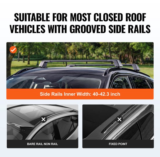 Barre transversale de toit universelle, max. 122,8 cm (48,4 po) Barre transversale de toit en aluminium, compatible avec les rails latéraux rainurés sans espace, capacité de charge de 100 kg