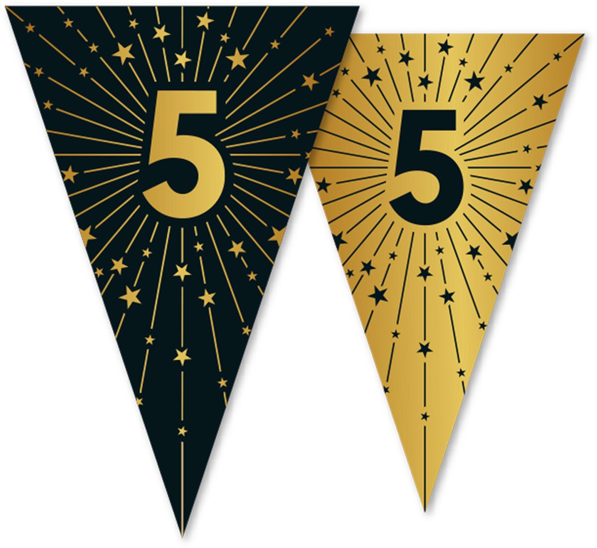 6x Vlaggenlijn 5 jaar zwart / goud 10 meter 2 zijdig bedrukt - Verjaardag Feestje Vlag Vlaggen Versiering Slinger Feestdecoratie Decoratie