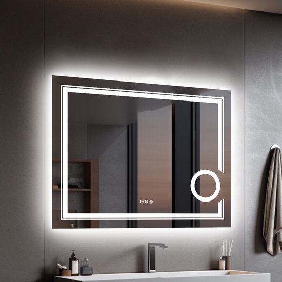 LUVODI Ronde badkamerspiegel, chique 500x 500mm verlichte wandgemonteerde make-upspiegel met aanraakschakelaar en Demister Anti-fog, IP44 waterdicht, zilver gecoat, gouden frame