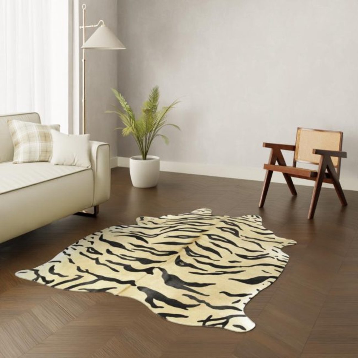Tijgerprint koeienhuid - tijger print koehuid vloerkleed - dierenprint koeienvel koekleed tapijt - koevacht met tijgerprint