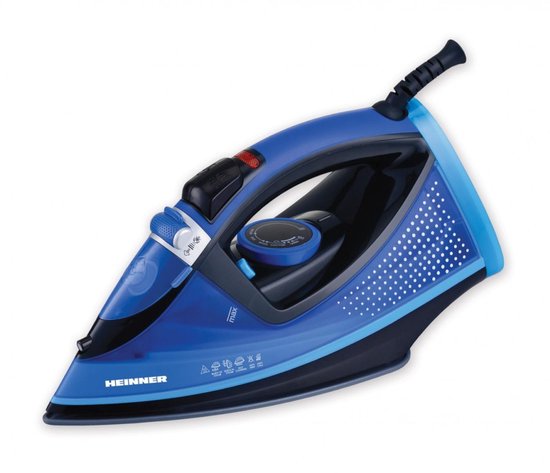 Heinner Stoomstrijkijzer met Stoomjet en Keramische Zoolplaat – 2400W– Druppelstop – Zelfreinigend – 320ml – Zwart/Blauw