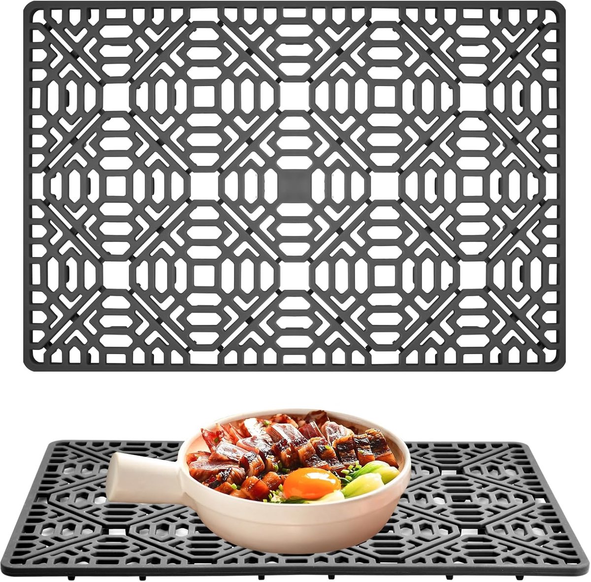 Goedkoopste Rubber mat beschermt de gootsteen afwasbak en het servies tegen krassen en beschadigingen - Siliconen gootsteenmat - keuken gootsteenbeschermer - antislip - hittebestendig - donkergrijze gootsteenbodemmat - opvouwbare afwasmat (middelgrote gaten