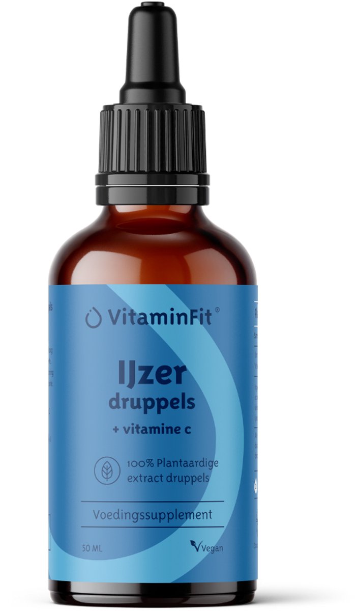 VitaminFit Vegan IJzer + Vitamine C Druppels - 100% Natuurlijk & Plantaardig - 50 ML - Vloeibaar