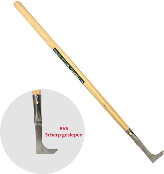 RVS voegenmes met houten steel. Scherpe geslepen blad, ideaal voor onkruidverwijdering.