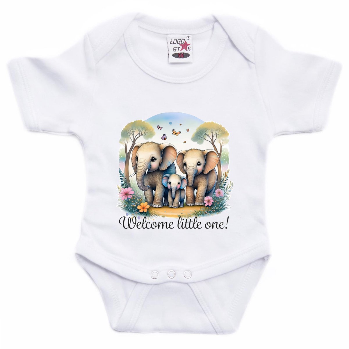 Bellatio Decorations Baby rompertje - welkom kleintje - baby olifantje - wit - kraam cadeau - babyshower - cadeau romper 92