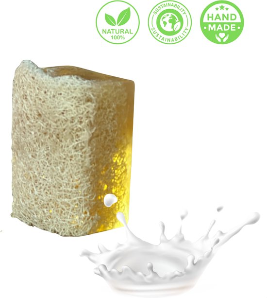 De Vitamineshop - Zeep - Natuurlijke Geitenmelk Zeep Blok met Luffa – 100% Natuurlijke & Handgemaakte Loofah Scrubzeep - Handzeep - Douchezeep - Cadeau - 120 gr