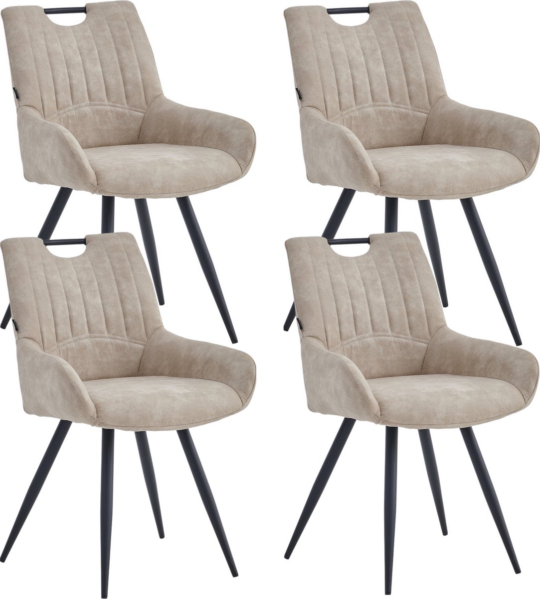 Colenis® - Amanda Eetkamerstoel - Set Van 4 - Beige - Microfiber Stof - Microvezel - Industrieel