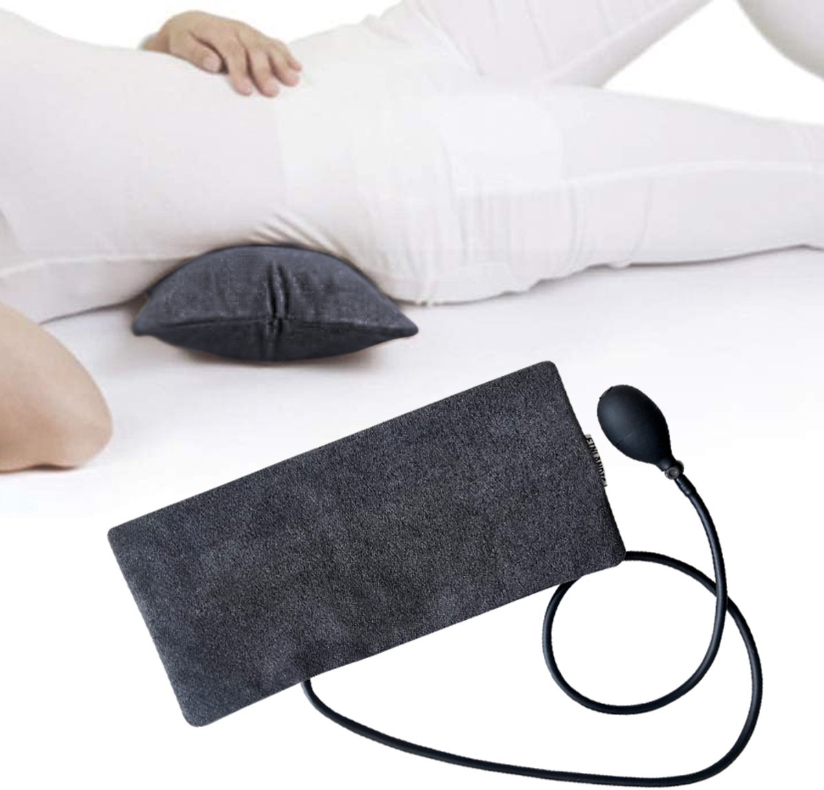 Finlandic Orthopedisch Lendekussen - opblaasbaar - wasbaar - voor fauteuil en auto - donkergrijs - ergonomische aanpasbaar rugkussen - steun kussen lage rugpijn