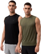 DANISH ENDURANCE Sport Tank Top voor Heren - Quick-Dry - Gerecycelde Materialen - Zwart en Olijfgroen - Maat XL - 2-pack