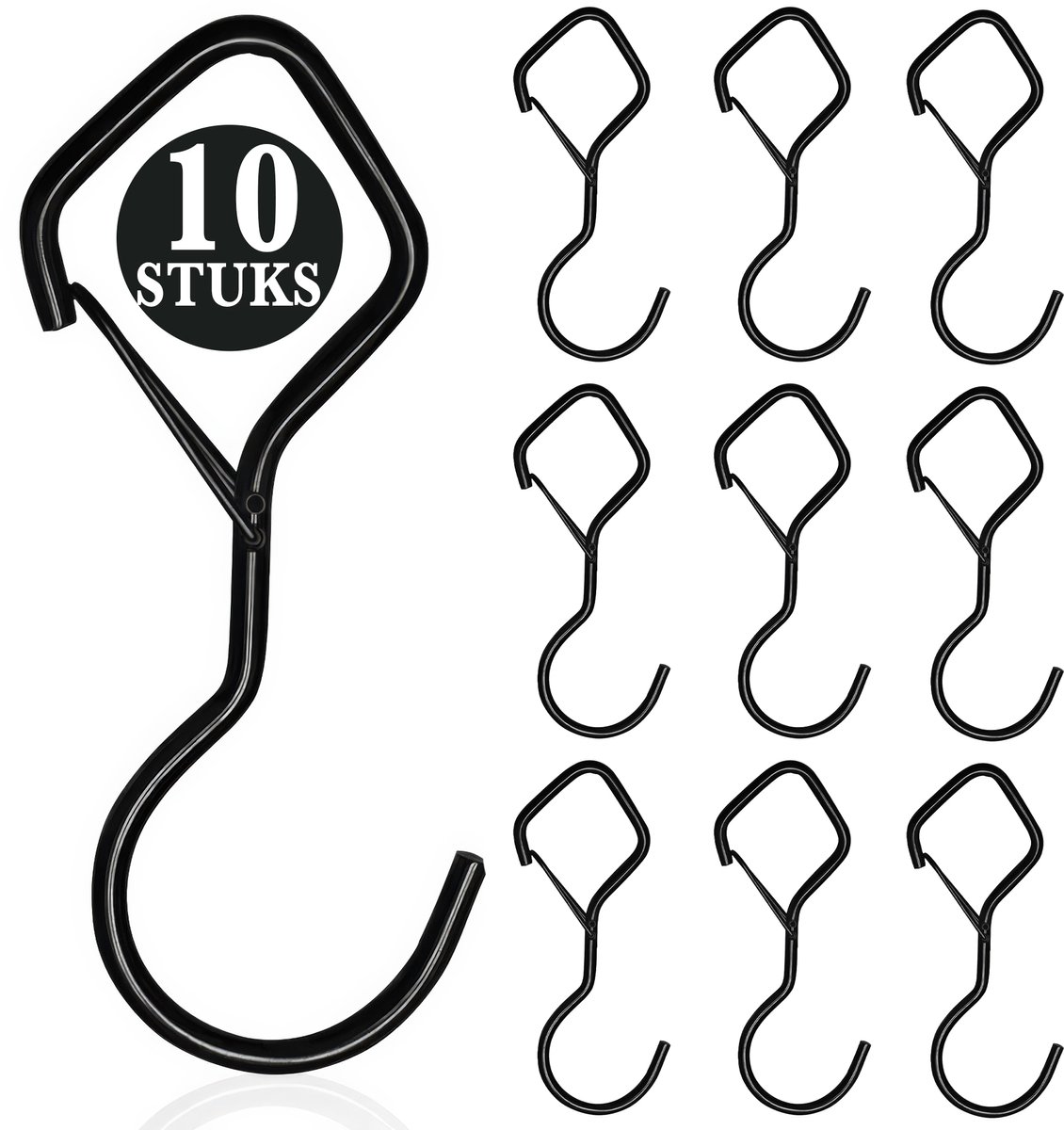 10 Stuks Zwart Metaal S Haken met Veiligheidssluiting - 10cm Lengte - Ophanghaken - Haakjes voor Keuken, Badkamer & Tuin - Kledinghangers - Jashaak Hangers - Handdoekhaakjes - Keukengerei Organizer Haak - Kapstok S-haken - Vleeshaken - Muurhaak