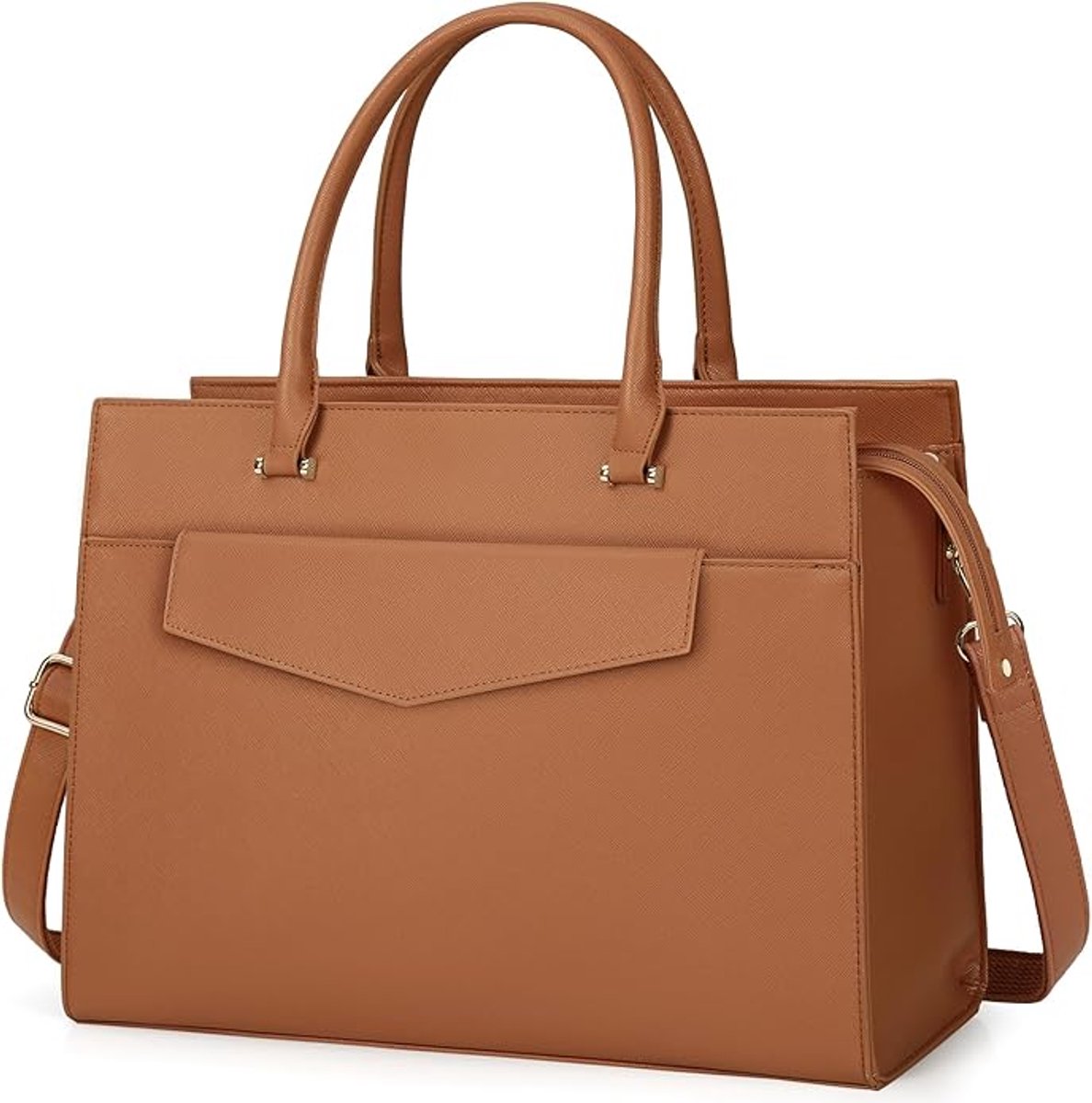Famanu - Laptoptassen voor vrouwen 15,6 inch, dames draagtas, synthetisch materiaal designer laptop handtas, grote werktas met envelop, clutch tas voor kantoor en school, Kleur: Bruin