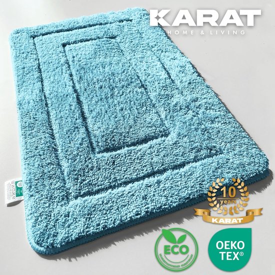 Badmat Atlantis - Rectangulaire - Dos antidérapant - Tapis de bain moderne - Turquoise - 60 x 100 cm