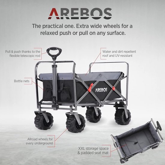 Opvouwbare Bolderkar met Luchtbanden - Handwagen met 360° Draaibare Wielen - 100 kg Draagvermogen - Perfect voor Buitensporten en Activiteiten van MaxxGarden — afbeelding 3