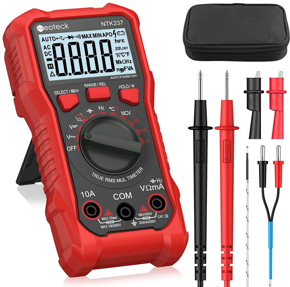 Digitale Multimeter met LCD-scherm voor AC/DC Spanning, Stroom, Weerstand en Temperatuur - Multifunctioneel Meetinstrument