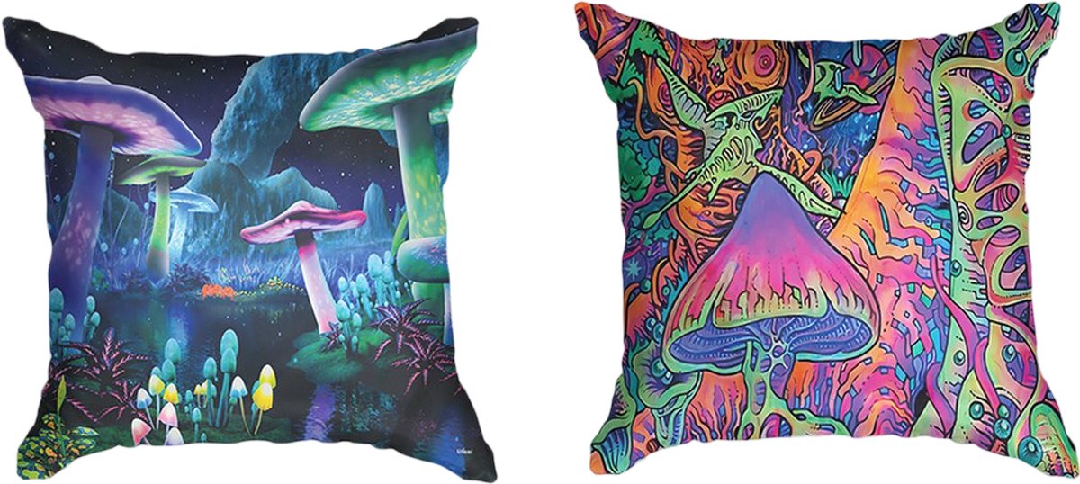 Ulticool - Kussenhoes - Paddenstoelen - Set van 2 Kussens - Exclusief Kussenvulling - Sierkussens 45x45 cm - Sierkussenhoes Accessoires - Kussentjes Bank voor Decoratie Woonkamer Slaapkamer - Neon Blauw Zwart