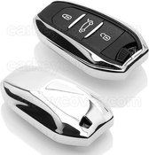 Autosleutel Hoesje geschikt voor Peugeot - SleutelCover - TPU Autosleutel Cover - Sleutelhoesje Chrome / Hoogglans Zilver