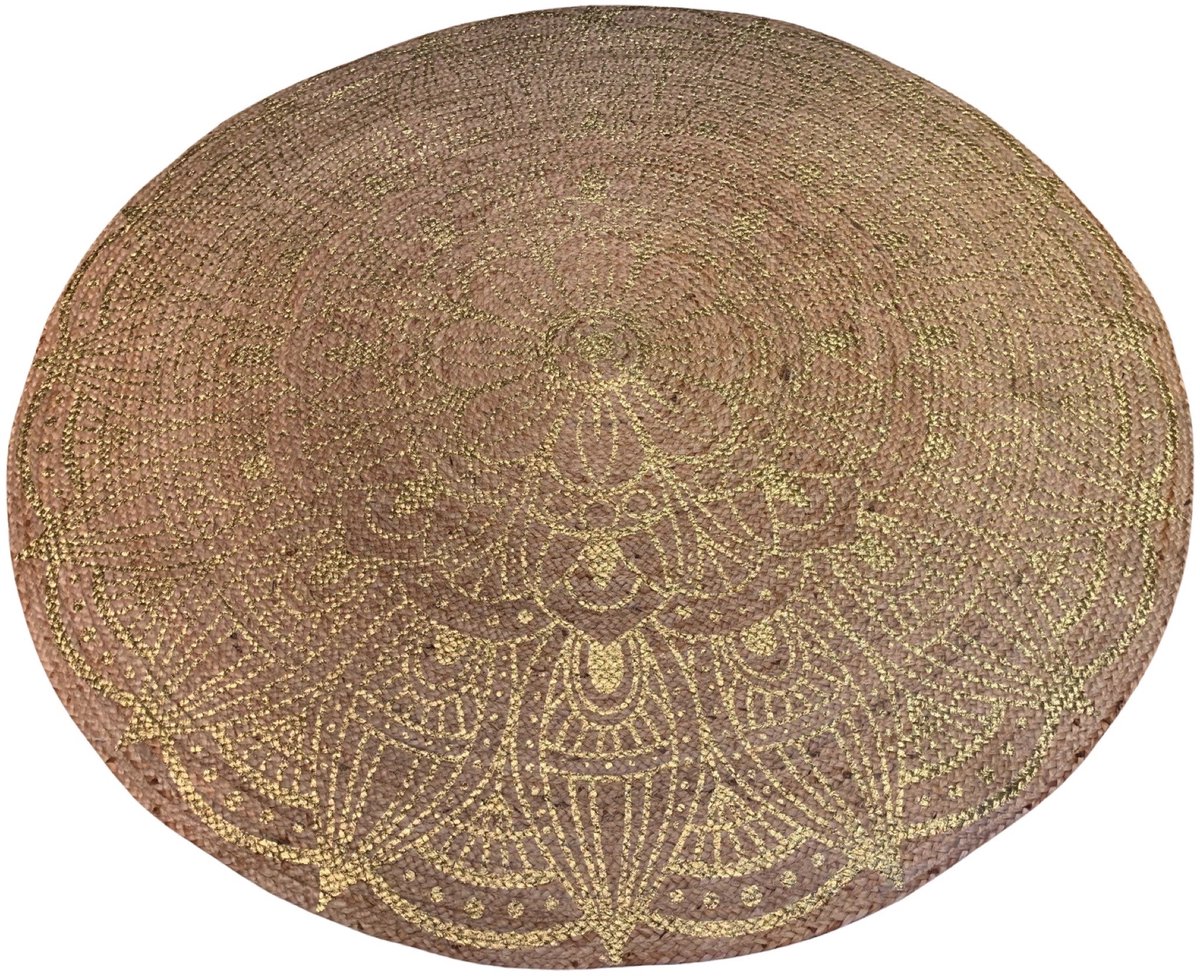 Rocaflor - Vloerkleed - Jute - Gevlochten - Rond - 120 cm - Goud - Mandala - Print