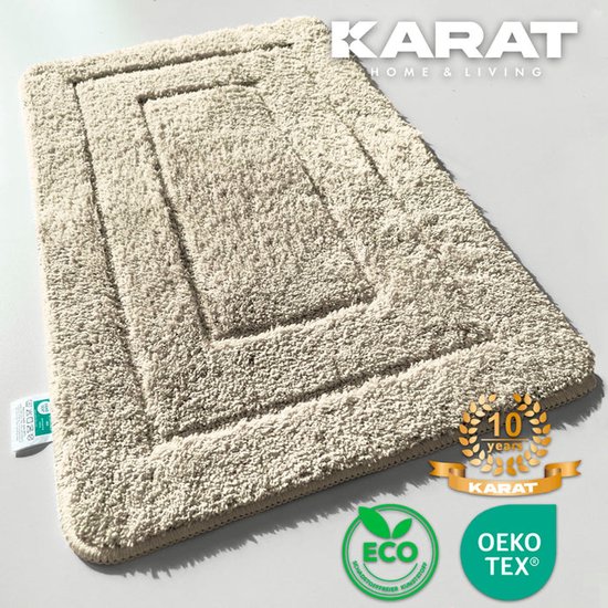 FLOORDIREKT Badmat Atlantis - Rechthoekig - Anti-Slip Achterkant - Modern Badkamermat - Beige -70 x 120 cm