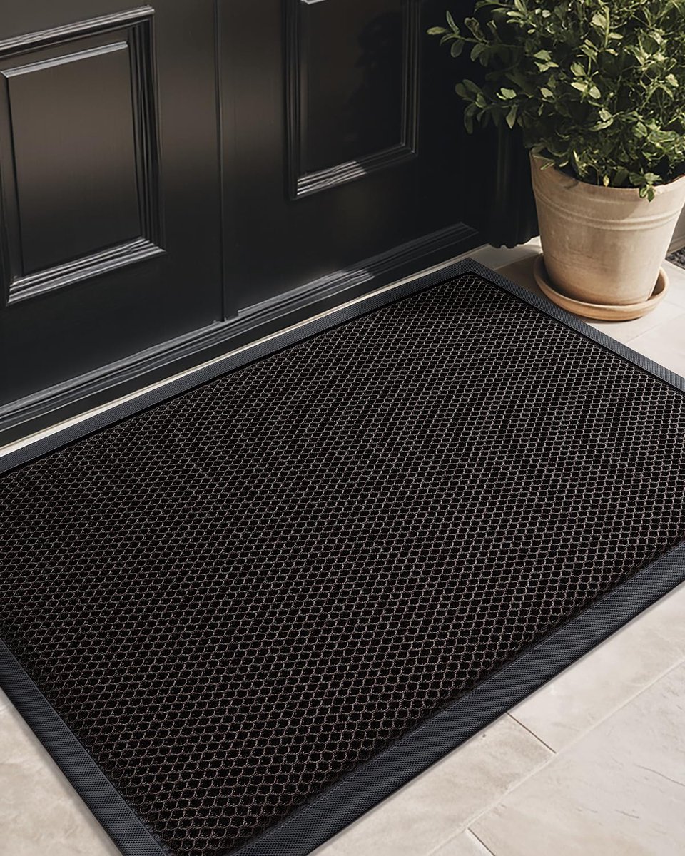Unyqoos ® Grijze Antislip Deurmat voor Buiten en Binnen met Laag Profiel, Gemakkelijk te Reinigen, 43 x 76 cm ZwartGrijs