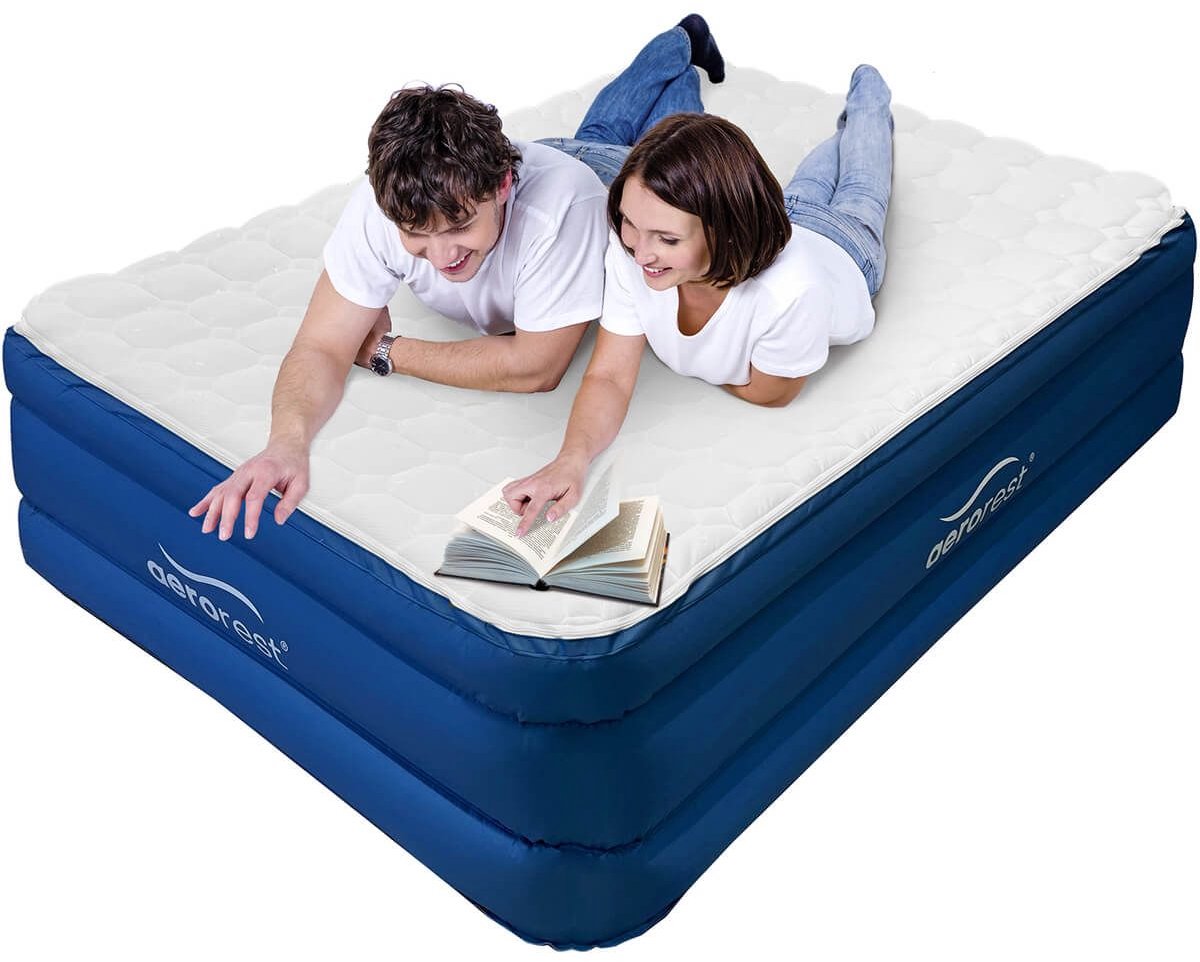 AeroRest 2-persoons luchtbed | 210 x 152 x 51 cm | Afritsbaar topmatras | Inclusief bijpassend hoeslaken + reparatiekit + twee hoofdkussens