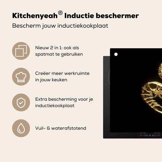KitchenYeah® Protection plaque induction 65x50 cm - Crevettes - Noir - Or - Protege plaque de cuisson - Couvre plaque induction - Protecteur d'induction - Cuisine