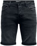 Zwarte denim shorts met regular fit en opgerolde zoom, van voren gezien.